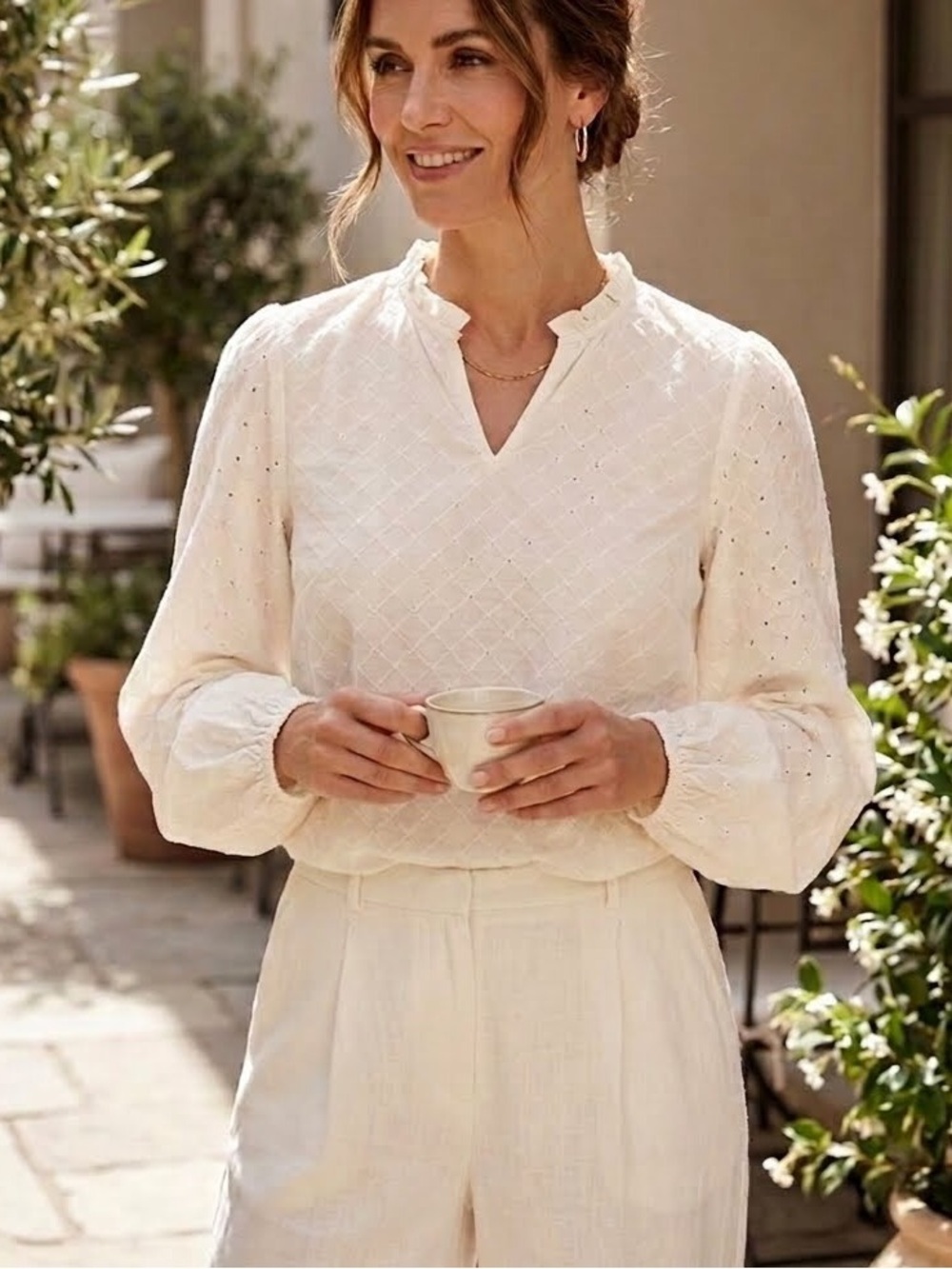 NWT Part Two Denmark Cotton Eyelet Cream Blouse Size 6 Boho Romantic